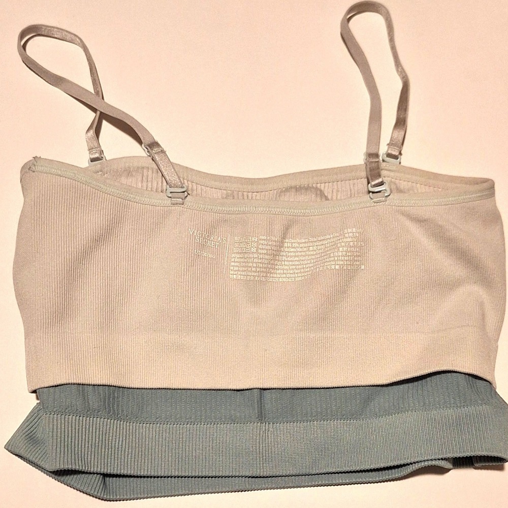 VS Sage Green Omber Bandeau Tube Top L Seamless Ribbed Strapless Beach Sporty - Picture 6 of 6